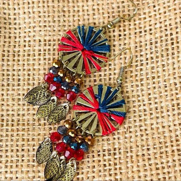 FERRIS WHEEL Southwestern pinwheel DANGLE earring gold feather leaf dangling - Picture 7 of 12